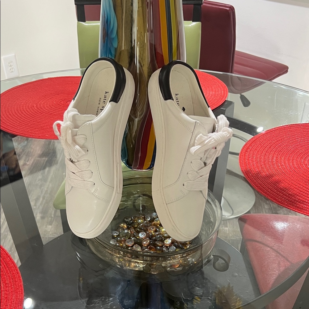 kate spade Cream Lace-Up Mule Sneakers with Black Heel